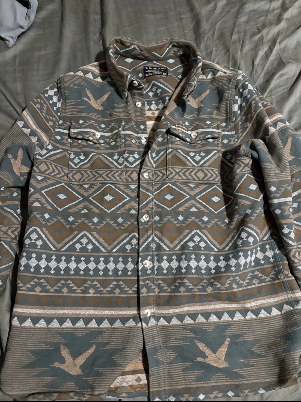 BURLEBO heavy weight flannel mens medium Aztec-Pattern Button-Up